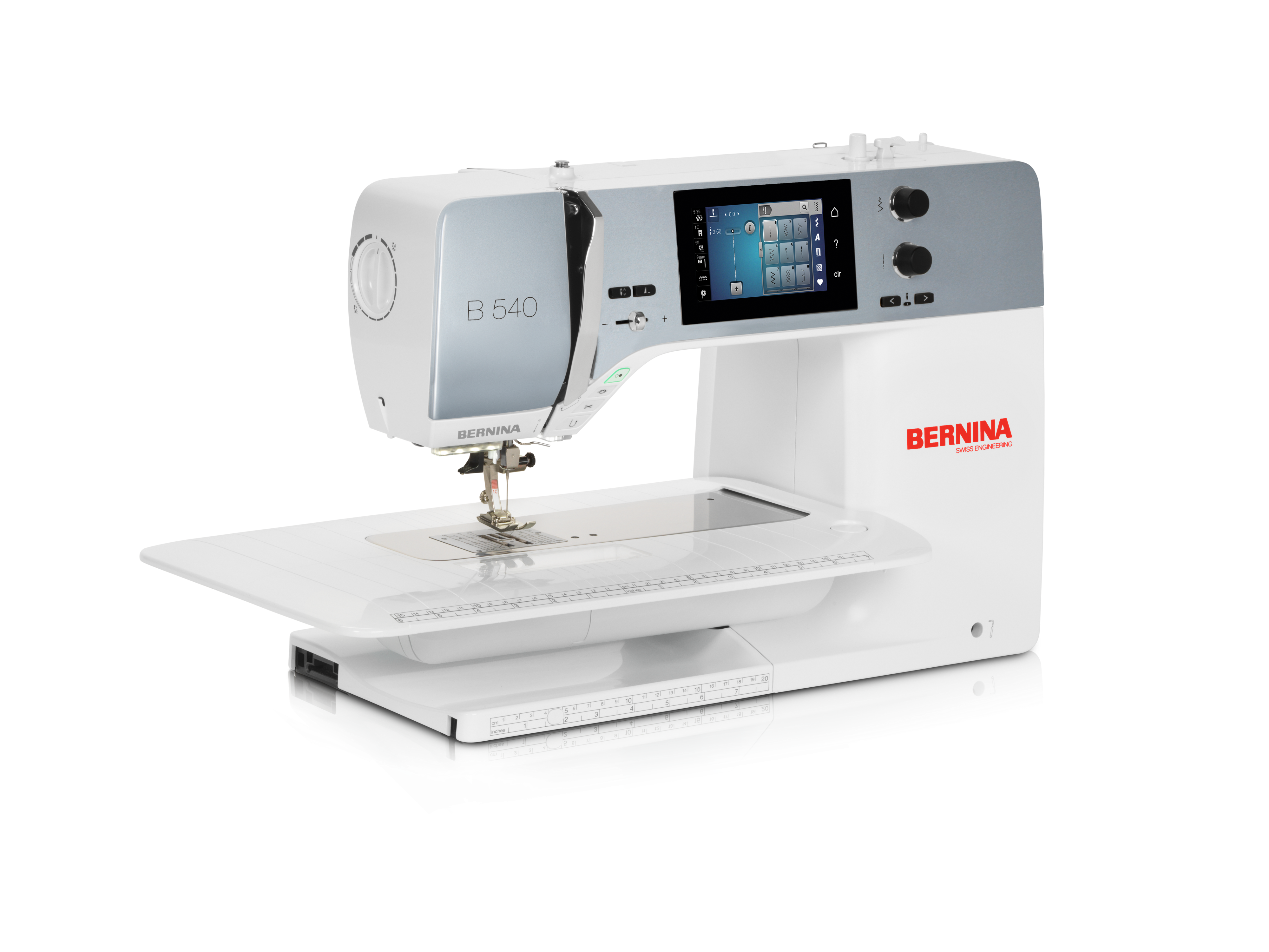 angled image of the BERNINA 540 Sewing and Embroidery Machine with table