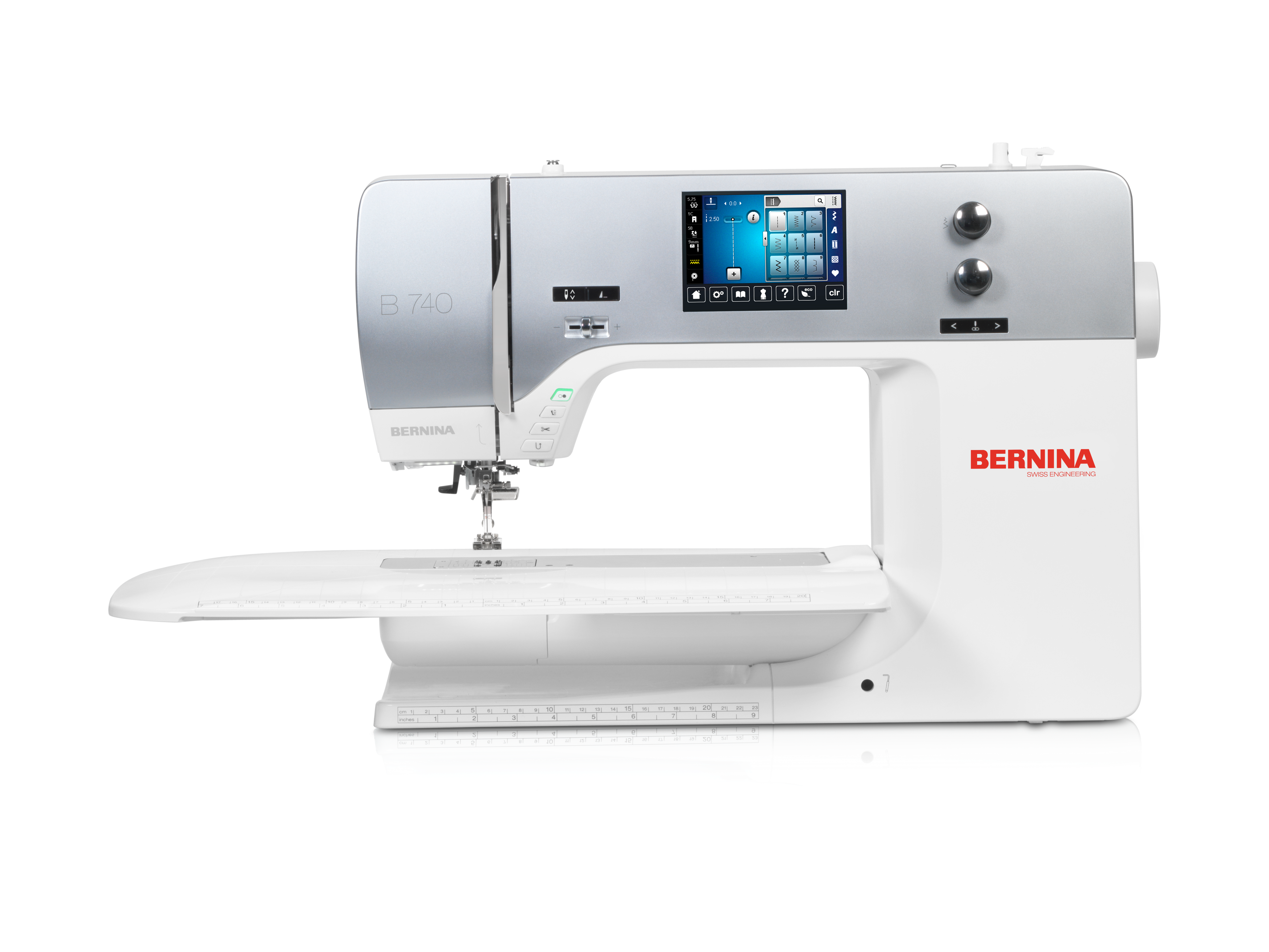 front facing image of the online exclusive BERNINA 740 Sewing Machine with a table attached