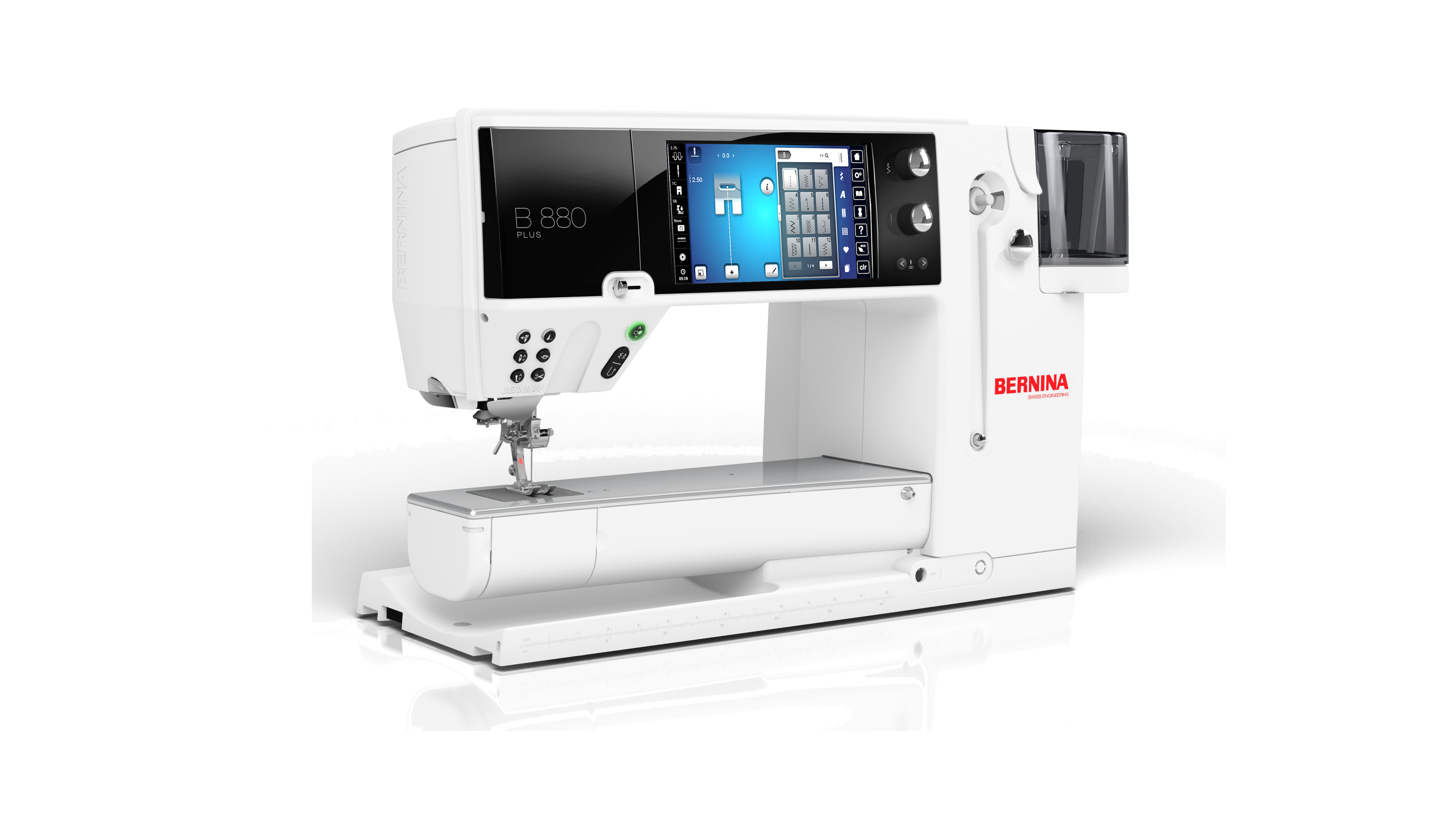 angled image of the BERNINA 880 PLUS Sewing and Embroidery Machine