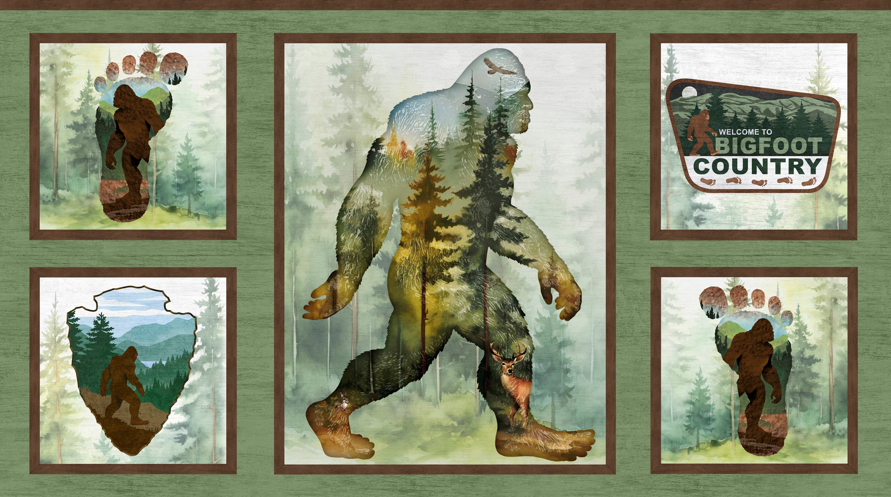Fabric P & B Textiles Green Multi Bigfoot Country Quilt Panel 6124-PA