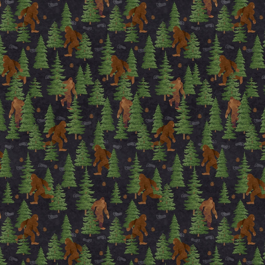 Fabric P & B Textiles Black Bigfoot in the Night Allover Bigfoot Country by the Quarter Yard 6126-K