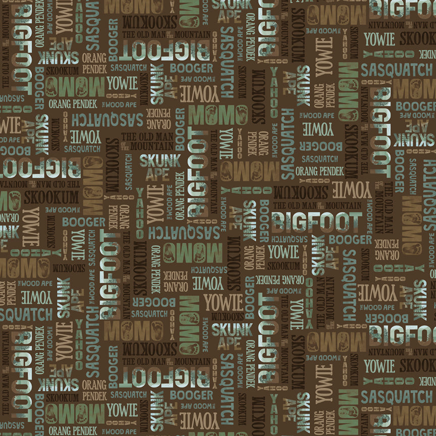 Fabric P & B Textiles Dark Brown 4-Way Nicknames Bigfoot Country by the Quarter Yard 6128-DZ