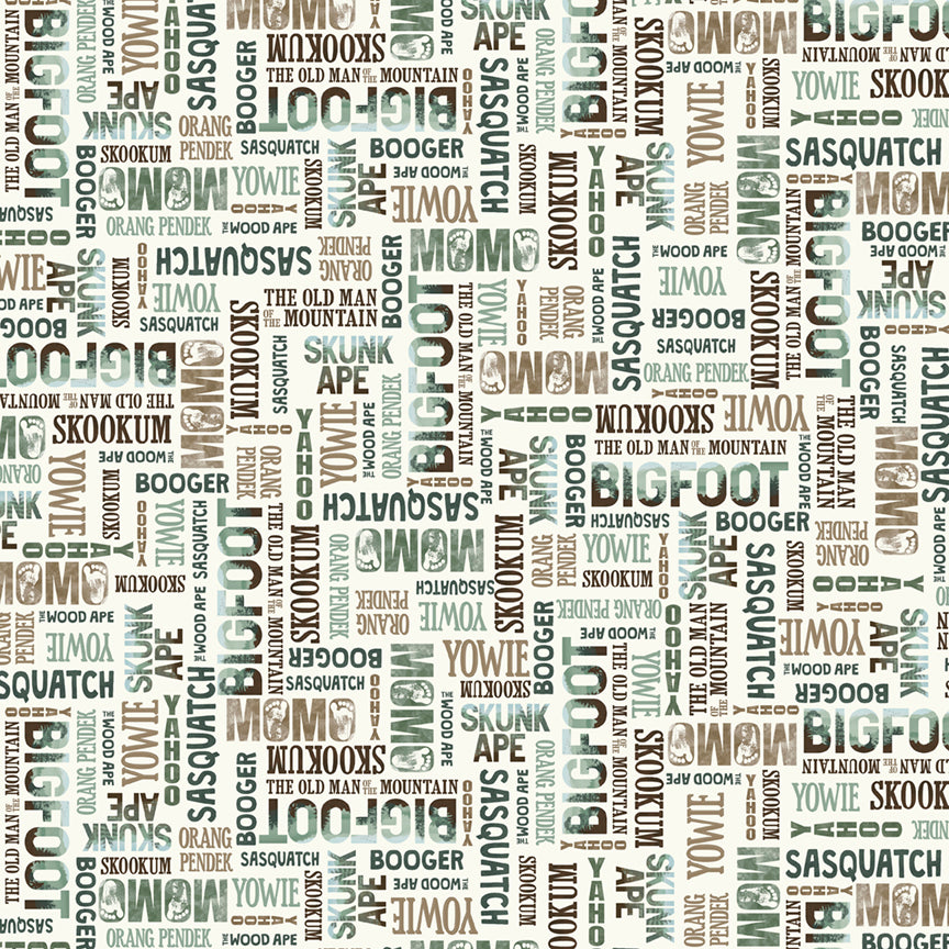 Fabric P & B Textiles Cream 4-Way Nicknames Bigfoot Country by the Quarter Yard 6128-E