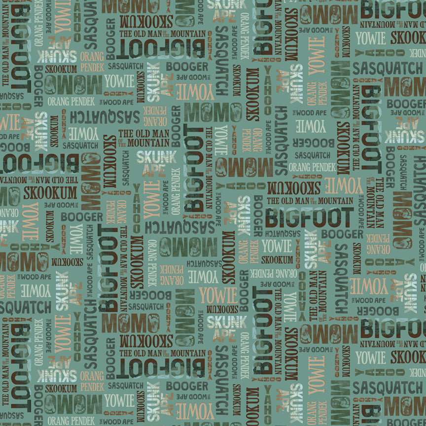 Fabric P & B Textiles Teal 4-Way Nicknames Bigfoot Country by the Quarter Yard 6128-T