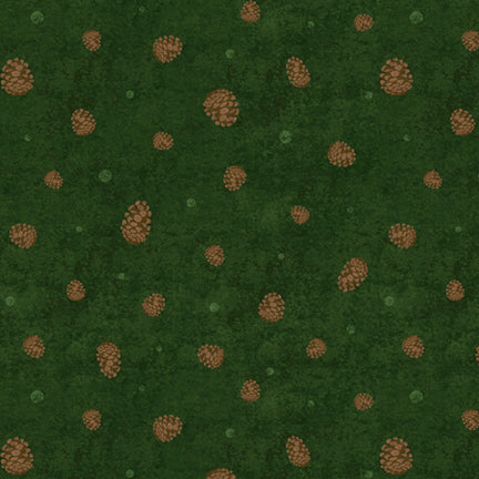 Fabric P & B Textiles Dark Green Pinecones Bigfoot Country by the Quarter Yard 6129-DG