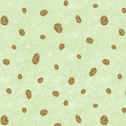 Fabric P & B Textiles Light Green Pinecones Bigfoot Country by the Quarter Yard 6129-LG