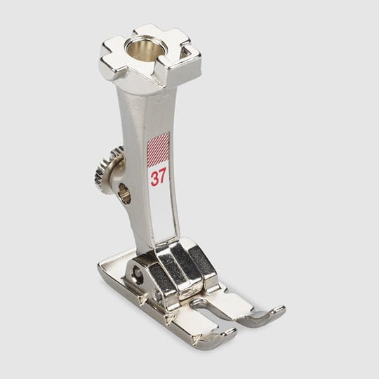 A silver metal sewing presser foot with a #37 marking, shown on a light gray background.