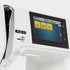 Close-up of a sewing machine's digital display with icons on a white background