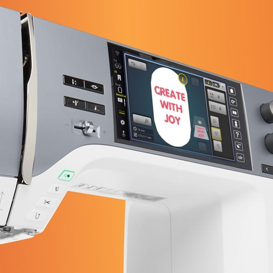 Sewing machine with a digital display on an orange background