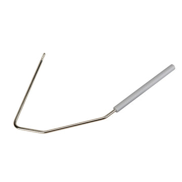 Metal tool with a white handle on a white background
