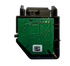 Electronic module with green circuit board and black casing on a white background