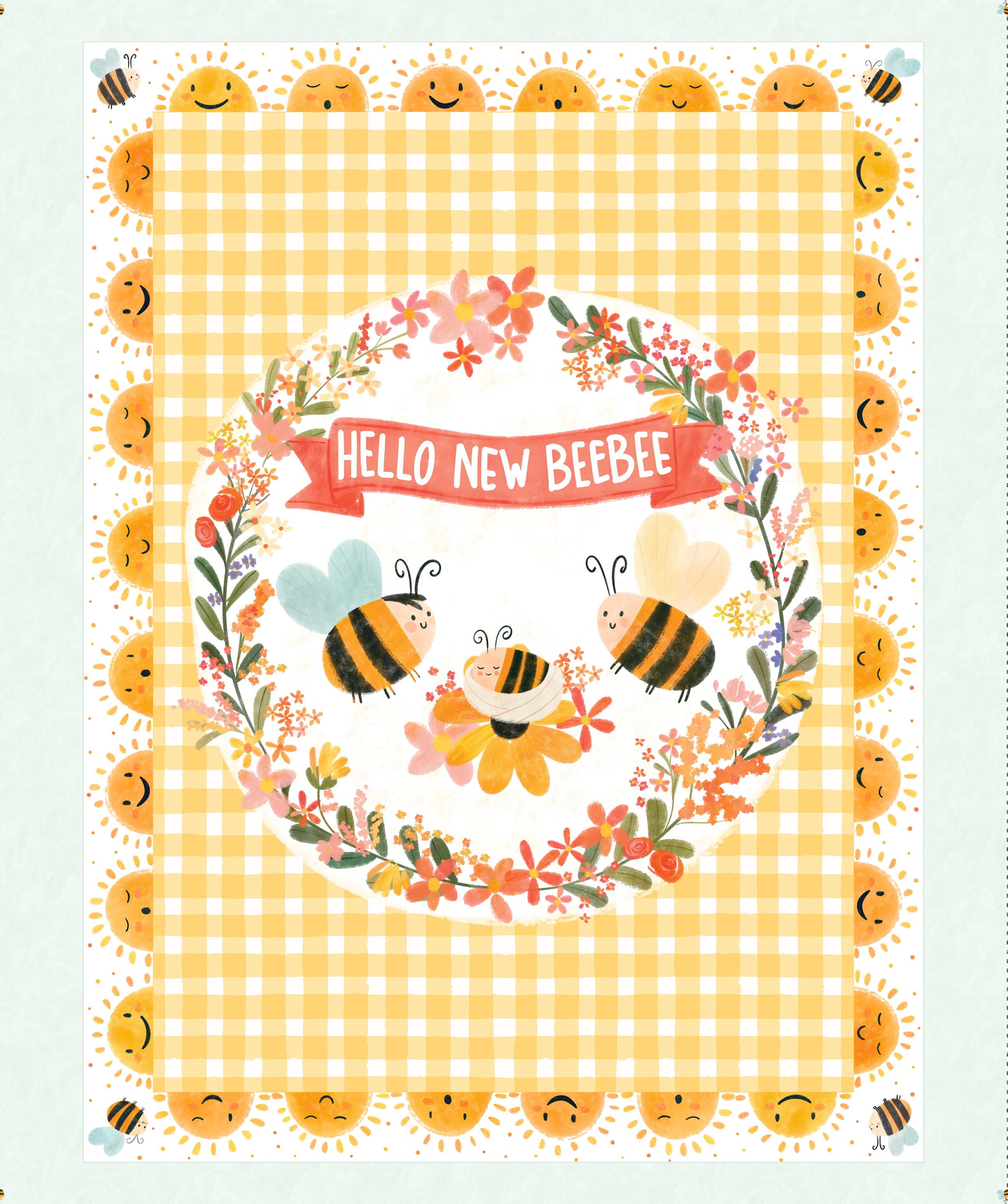 Fabric P&B Multi Hello New Beebee Bee My Baby Quilt Panel 6384-PA