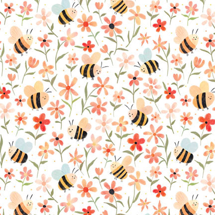 Fabric P&B White Flowers and Bees Bee My Baby by the Quarter Yard 6386-W