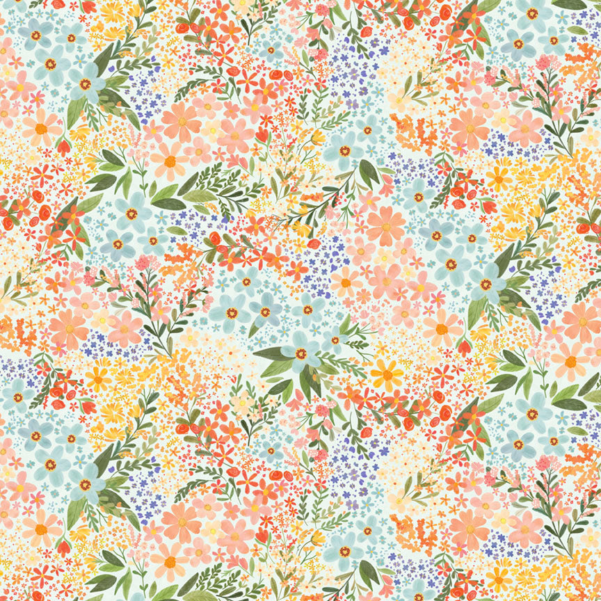 Fabric P&B Light Aqua Ditsy Floral Bee My Baby by the Quarter Yard 6388-LM