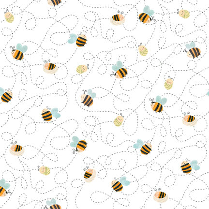 Fabric P&B White Bees Bee My Baby by the Quarter Yard 6389-W