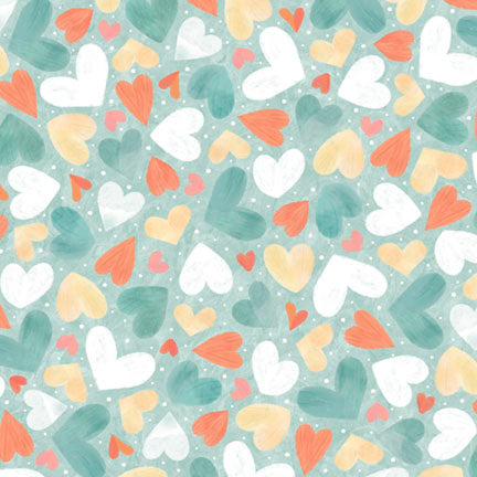 Fabric P&B Light Teal Hearts Bee My Baby by the Quarter Yard 6390-LT