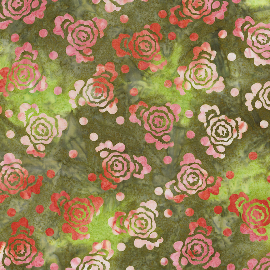 Fabric Riley Blake Olive Expressions Batiks Damask Rose by the Quarter Yard BT23843-315