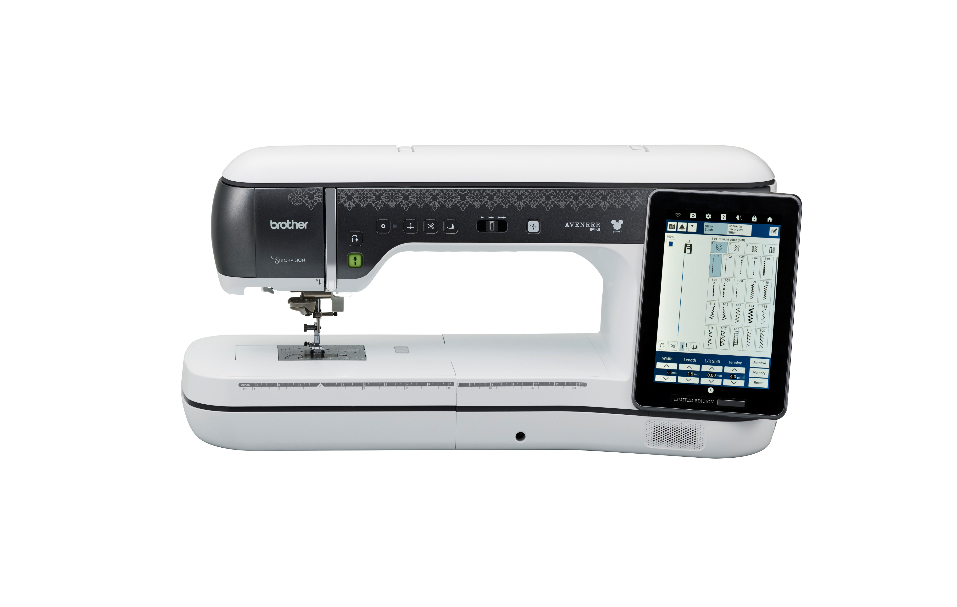 Brother sewing machine with digital display on a white background