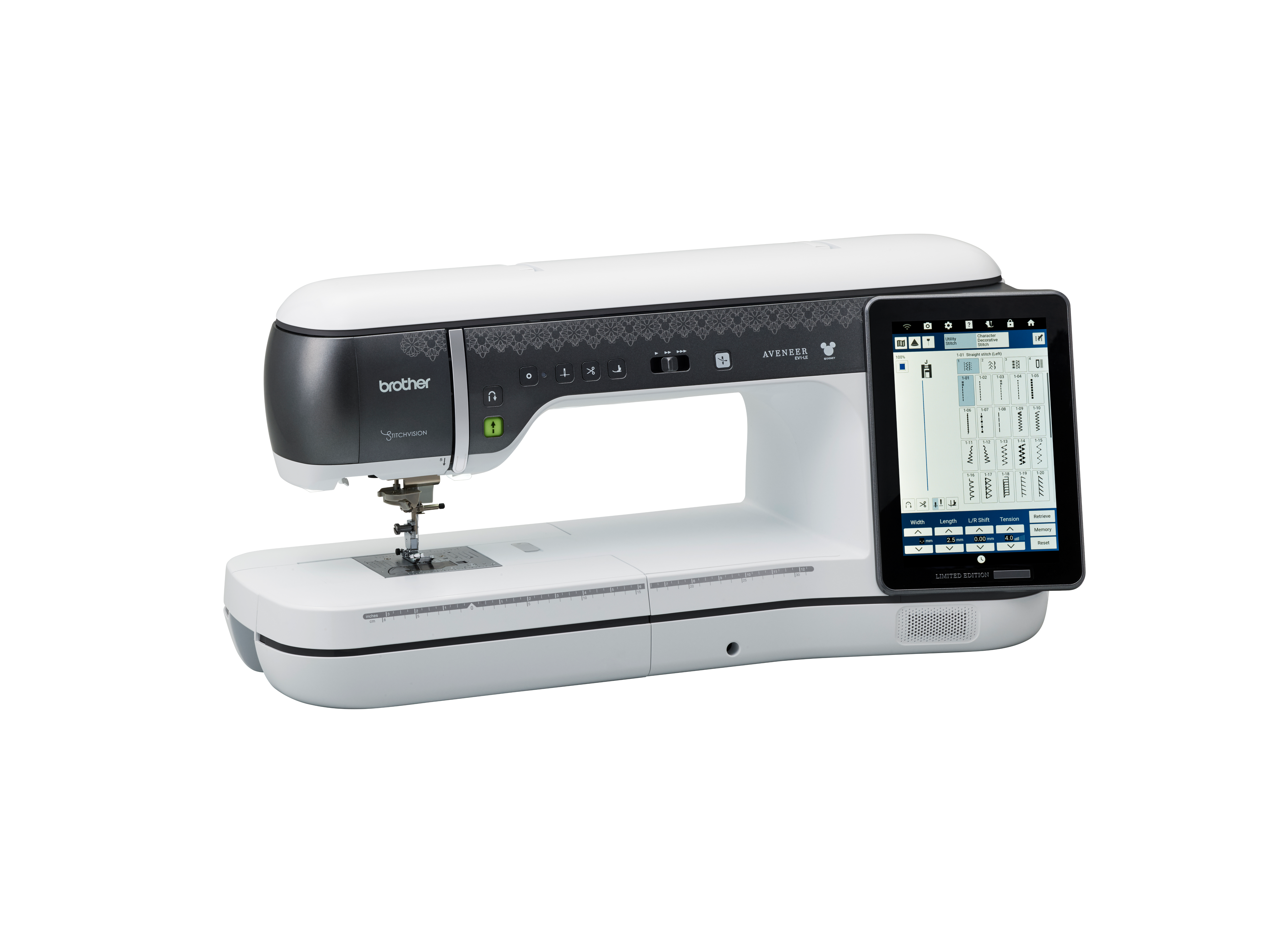 Brother sewing machine with digital display on a white background