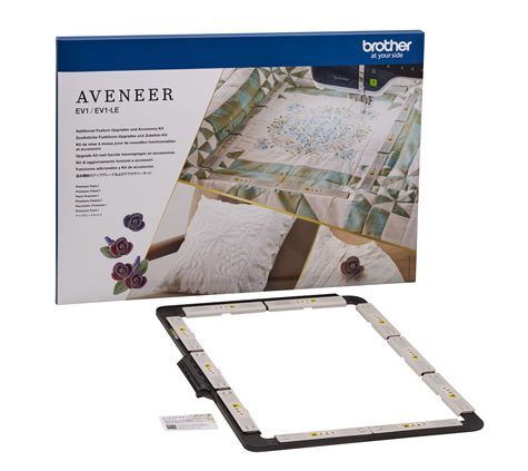 Brother Aveneer embroidery hoop and accessories on a white background