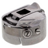 A metallic gray metal ring with a spring-loaded latch mechanism and two visible screws, photographed on a plain white background.