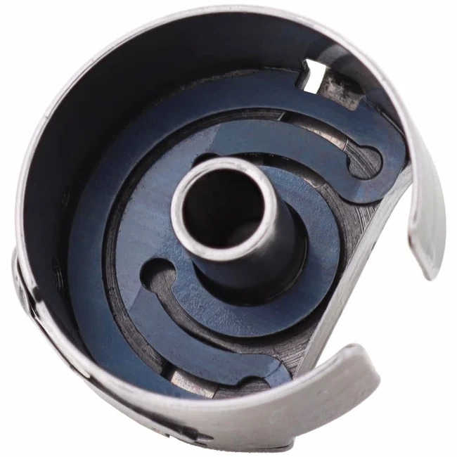 A metal mechanical component with a circular curved outer frame, a central cylindrical opening, and internal dark blue-gray spring-like or coil-like elements, shown on a plain white background.