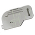 A silver metal sewing machine needle plate cover with printed guide markings and size indicators, shown on a plain white background.