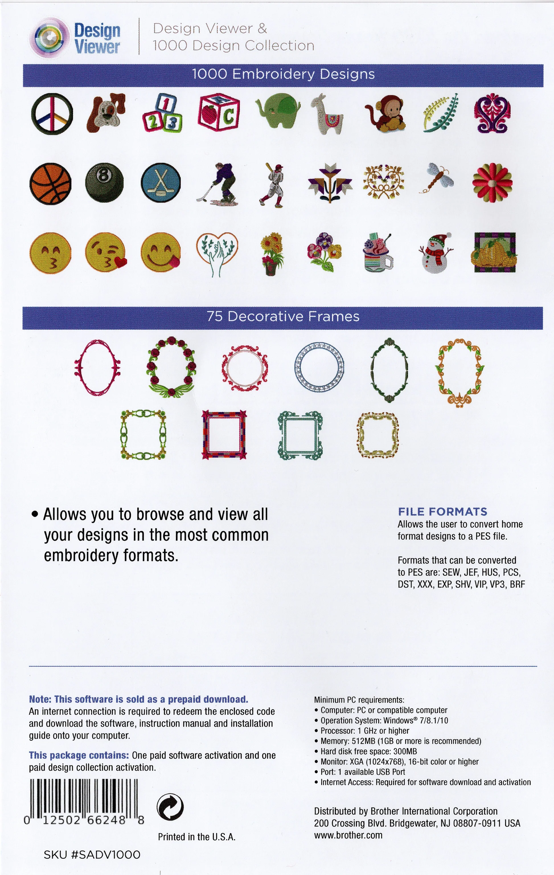 Brother Design Viewer Software with 1000 Embroidery Designs SADV1000