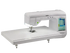 White sewing machine with digital display on a white background