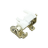 A small metal mechanical component with a white plastic insert, photographed on a plain white background.