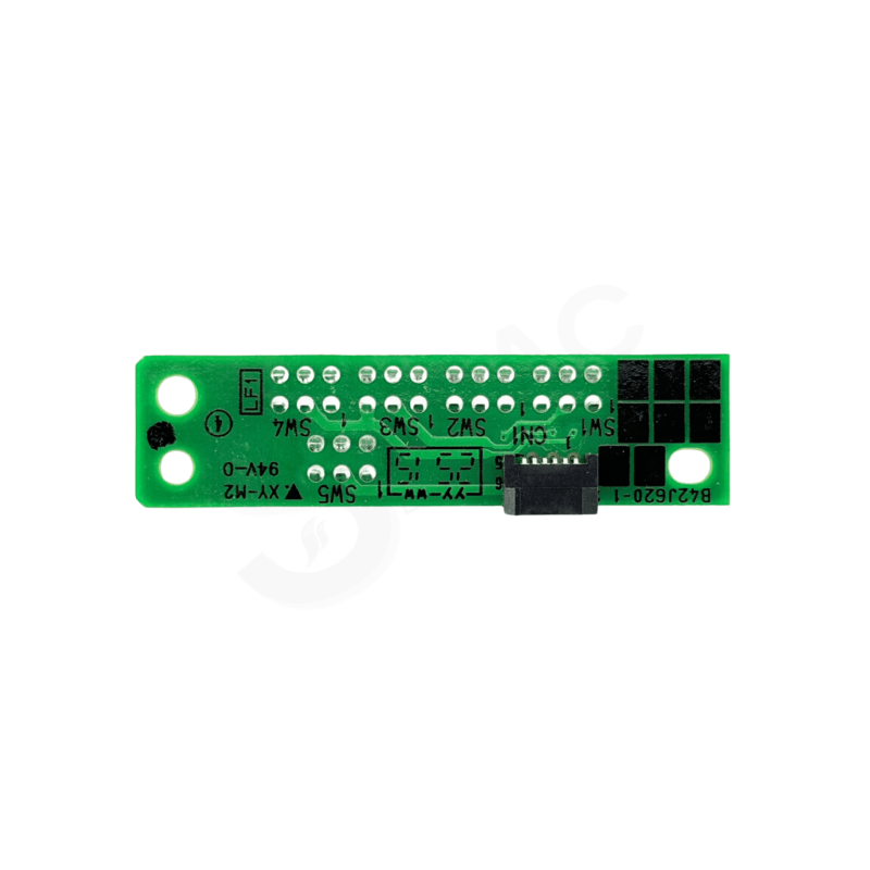 A green electronic signal conditioning module with a 4-pin connector, featuring white printed labels, screw terminals, and black terminal covers on a white background.