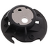 A black plastic and metal circular bobbin case shown on a plain white background.
