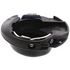 Black plastic bobbin case featuring a circular base, mounting clips, and a blue-and-white bristle brush.