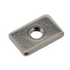 A square galvanized metal fastener with a threaded hole in the center, shown on a plain white background.