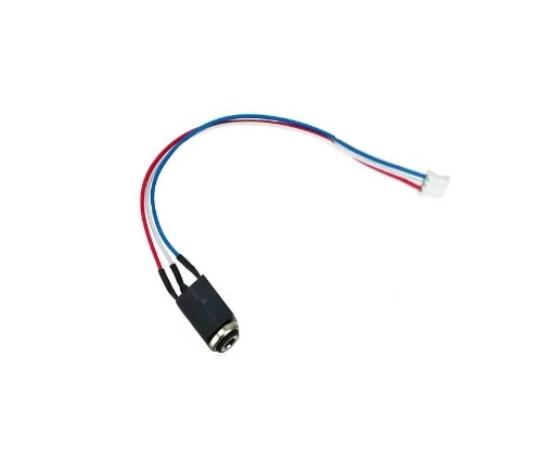A small black electrical connector with three colored wires (blue, red, and white) on a plain white background.