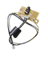 A replacement electronic control module featuring a gold circuit board, a black rotary switch, a black cylindrical component, and attached black, blue, and yellow wires with a white connector, isolated on a white background.