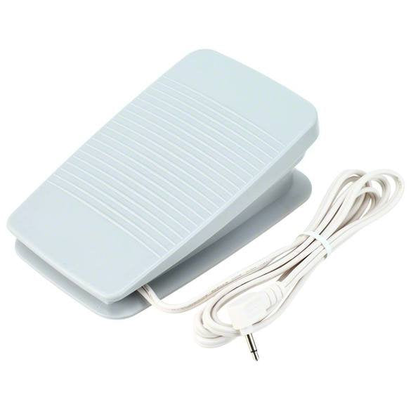 White foot pedal with a cable on a white background