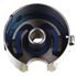 A close-up of a circular metal bobbin cover with a central hole and blue interior accents, photographed on a plain white background.