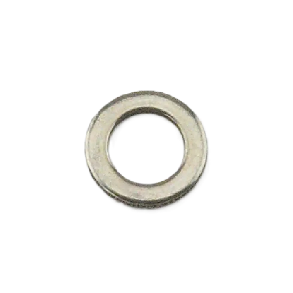 A small metallic flat washer with a textured outer edge, shown on a plain white background.