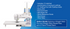 A white sewing machine shown on a blue promotional background with text listing included accessories such as a quilting foot, knee lifter, grid sheet set, quick reference guide, dust cover, and wide table.