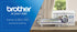 Brother Innov-is BQ1350 Sewing & Quilting machine shown on a wooden table in a bright room, with a large blue promotional banner on the left featuring the Brother logo and product name.