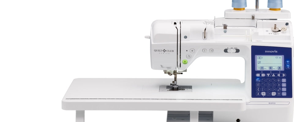 Sewing machine with digital display on a white background