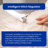 Sewing machine with Intelligent Stitch Regulator and hand holding fabric