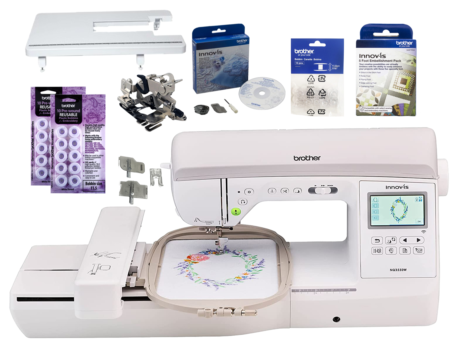 Brother NQ3550W Sewing and Embroidery Machine Embellishment Bundle