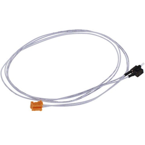 A thin coiled clear cable with an orange connector on one end and a black connector on the other, shown on a plain white background.