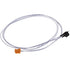 A thin coiled clear cable with an orange connector on one end and a black connector on the other, shown on a plain white background.