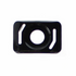 Black component with circular hole and cutouts on a white background