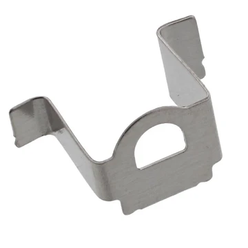 A small metallic silver bracket or clip with a curved cutout, shown on a plain white background.