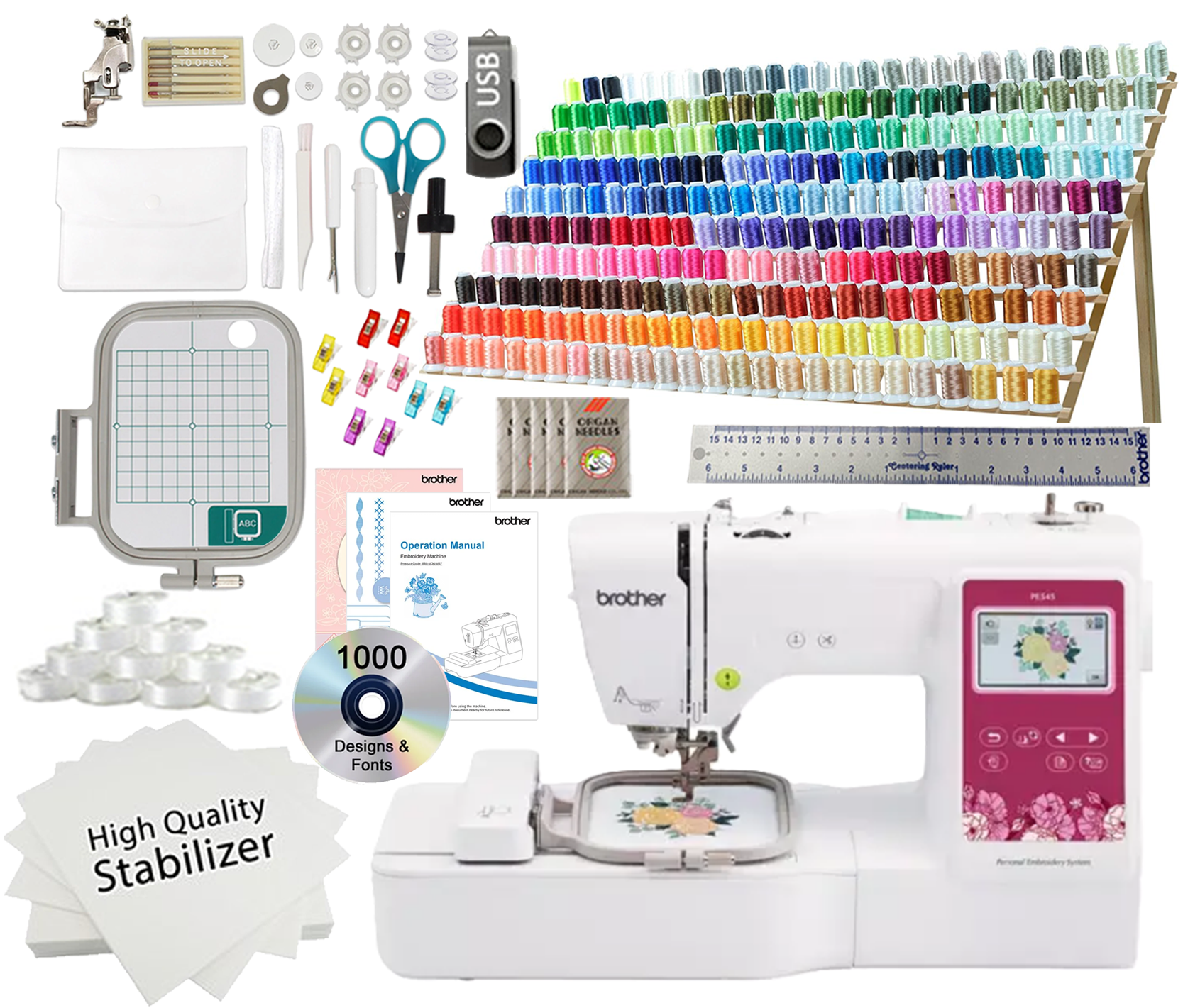 Brother PE545 Embroidery Machine 260 Embroidery Thread Spool Bundle