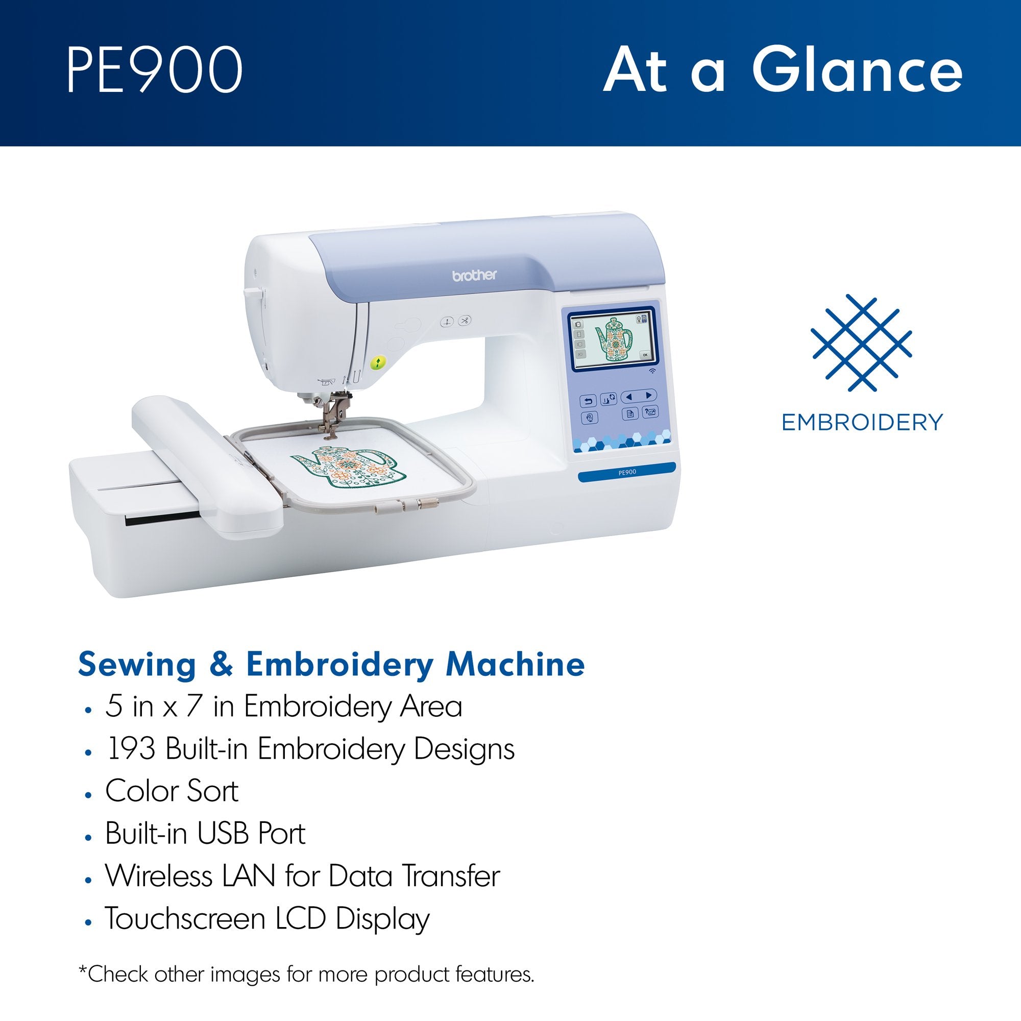 Brother PE900 Embroidery Machine At a Glance